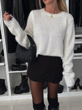 Anokhinaliza Bow Slit Back Round Neck Sweater