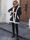 Anokhinaliza Contrast Button Up Hooded Coat