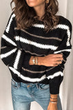 Anokhinaliza Contrast Striped Round Neck Long Sleeve Sweater