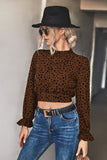 Anokhinaliza Animal Print Tie-Back Cropped Blouse