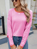 Anokhinaliza Striped Contrast Round Neck Long Sleeve Sweater