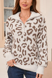 Anokhinaliza Leopard Half Zip Long Sleeve Sweater