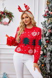 Anokhinaliza Christmas Tree Round Neck Long Sleeve Sweater