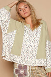 Anokhinaliza POL Waffle Knit Floral Notched Long Sleeve Top