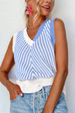 Anokhinaliza Striped Contrast V-Neck Sweater Vest