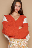 Anokhinaliza POL Cable Knit Quilting Patch V-Neck Contrast Sweater