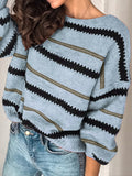 Anokhinaliza Contrast Striped Round Neck Long Sleeve Sweater