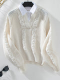 Anokhinaliza Cable-Knit Collared Neck Faux Layered Sweater