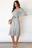 Anokhinaliza Round Neck Long Sleeve Tie Waist Sweater Dress