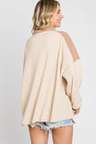 Anokhinaliza Waffle-Knit Color Block Half Button Long Sleeve Top