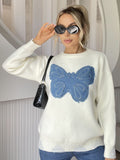 Anokhinaliza Butterfly Round Neck Long Sleeve Sweater