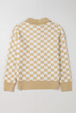 Anokhinaliza Checkered Collared Neck Long Sleeve Sweater