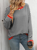 Anokhinaliza Mandy Striped Round Neck Long Sleeve Sweater