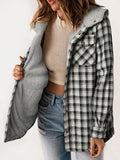 Anokhinaliza Plaid Snap Down Plush Hooded Jacket