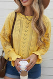 Anokhinaliza Openwork Round Neck Long Sleeve Sweater