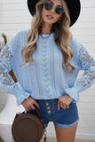 Anokhinaliza Openwork Round Neck Long Sleeve Sweater