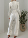 Anokhinaliza Striped Notched Long Sleeve Tie Waist Jumpsuit