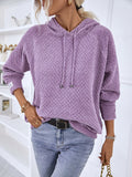 Anokhinaliza Texture Drawstring Long Sleeve Hooded Sweater