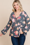 Anokhinaliza Super Lady Full Size Babydoll Floral Long Sleeve Blouse