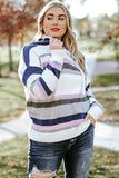 Anokhinaliza Plus Size Striped Long Sleeve Hooded Sweater