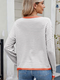 Anokhinaliza Striped Contrast Round Neck Long Sleeve Sweater