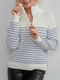 Anokhinaliza Striped Half Zip Long Sleeve Sweater