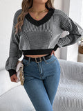 Anokhinaliza Striped V-Neck Long Sleeve Sweater