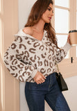 Anokhinaliza Leopard Half Zip Long Sleeve Sweater