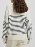 Anokhinaliza Striped Half Zip Long Sleeve Sweater