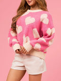 Anokhinaliza Valentine’s Day Fuzzy Heart Round Neck Long Sleeve Sweater