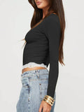 Anokhinaliza Devine Lace Detail V-Neck Long Sleeve T-Shirt