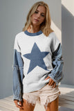 Anokhinaliza Double Take Full Size Star Pattern Raw Edge Long Sleeve Sweater