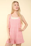 Anokhinaliza VERY J Tie Shoulder Front Pocket Striped Contrast Romper