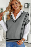 Anokhinaliza Striped Trim V-Neck Sweater Vest