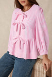 Anokhinaliza Tied Bow Striped Round Neck Blouse