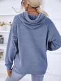 Anokhinaliza Texture Drawstring Long Sleeve Hooded Sweater