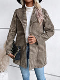 Anokhinaliza Plaid Collared Neck Long Sleeve Jacket