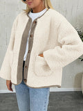 Anokhinaliza Contrast Button Up Sherpa Jacket with Pockets