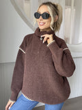 Anokhinaliza Quarter Zip Contrast Dropped Shoulder Sweater