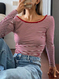 Anokhinaliza Devine Backless Striped Boat Neck Long Sleeve T-Shirt