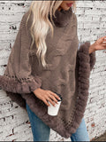 Anokhinaliza Fuzzy Hem Cable-Knit Poncho