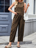 Anokhinaliza Lovelet Plaid Round Neck Sleeveless Top and Pants Set