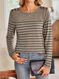 Anokhinaliza Lovelet Striped Round Neck Long Sleeve T-Shirt