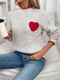 Anokhinaliza Perfee Contrast Heart Round Neck Long Sleeve Sweater