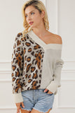 Anokhinaliza Leopard V Neck Drop Shoulder Sweater