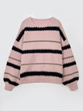 Anokhinaliza Contrast Striped Round Neck Long Sleeve Sweater