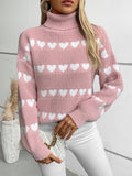 Anokhinaliza Heart Turtleneck Dropped Shoulder Sweater