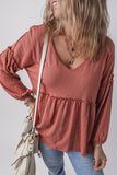 Anokhinaliza Frill V-Neck Long Sleeve Blouse