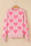 Anokhinaliza Valentine's Day Heart Jacquard Round Neck Sweater