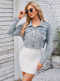 Anokhinaliza Pocketed Button Up Dropped Shoulder Denim Jacket